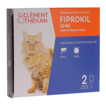 Fiprokil antiparasitaire externe chat 50mg Cl&eacute;ment th&eacute;kan - boite de 2 pipettes de 0.50ml