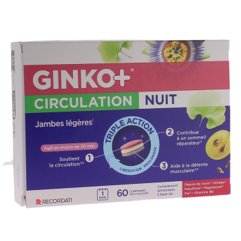 Ginko+ circulation nuit jambes l&eacute;g&egrave;res triple action Bouchara - boite de 60 comprim&eacute;s