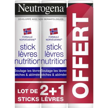 Stick l&egrave;vre Neutrogena - lot de 2 sticks + 1 offert