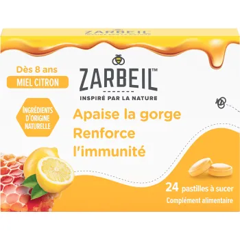 Pastilles gorge et immunit&eacute; Miel citron Zarbeil - bo&icirc;te de 24 pastilles
