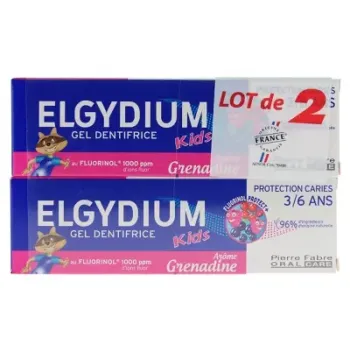 Gel dentifrice kids grenadine protection caries Elgydium - lot de 2 tubes de 50ml