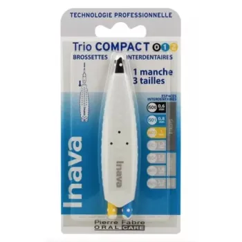 Brossettes interdentaires Trio Compact ISO 0/1/2 Inava - bo&icirc;te de 1 manche et 3 brossettes