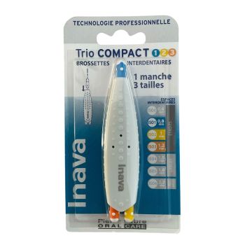Brossettes interdentaires Trio Compact ISO 1/2/3 Inava - bo&icirc;te de 1 manche et 3 brossettes
