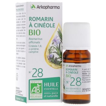 Huile Essentielle Romarin &agrave; Cin&eacute;ole Bio n&deg;28 Arkopharma - flacon de 10 ml