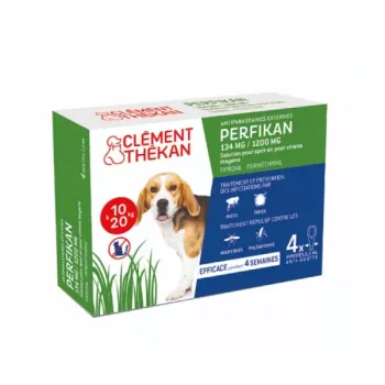 Perfikan 134 mg/1200 mg pour chiens de 10 &agrave; 20kg Cl&eacute;ment-Th&eacute;kan - 4 pipettes de 2,2ml