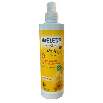 Cr&egrave;me lavante corps et cheveux Calendula Weleda b&eacute;b&eacute; - flacon-pompe de 400ml