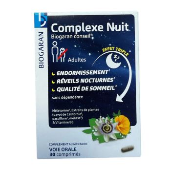 Complexe Nuit effet triple Biogaran - boite de 30 comprim&eacute;s