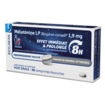 M&eacute;latonine LP effet imm&eacute;diat et prolong&eacute; 8h Biogaran - boite de 30 comprim&eacute;s 