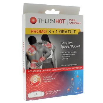 ThermHot Patchs chauffants cou/dos/&eacute;paule/poignet Therapearl - bo&icirc;te de 3 patchs + 1 gratuit