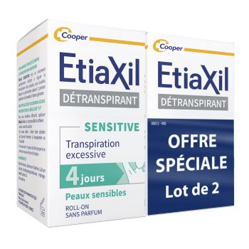 Etiaxil d&eacute;transpirant aisselles peaux sensibles Cooper - lot de 2 roll-on de 15ml