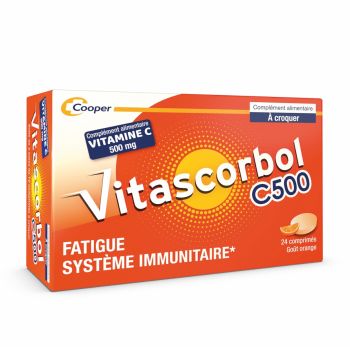 Vitascorbol Vitamine C sans sucre 500 mg - bo&icirc;te de 24 comprim&eacute;s