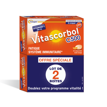 Vitascorbol Vitamine C sans sucre 500 mg - lot de 2 bo&icirc;tes de 24 comprim&eacute;s