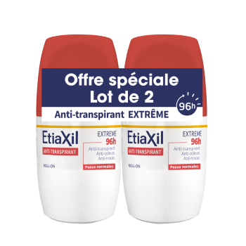 Etiaxil roll-on anti-transpirant extr&egrave;me 96h Cooper - lot de 2 anti-transpirant roll-on de 50ml offre sp&eacute;ciale