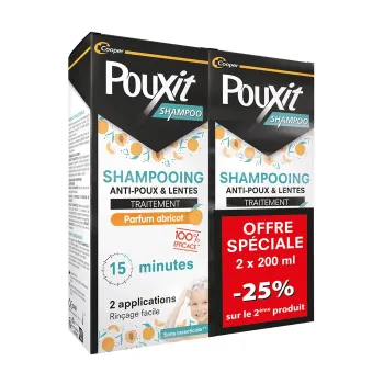 Shampooing traitant anti-poux & lentes parfum abricot Pouxit - lot de 2 flacons de 200ml Offre Sp&eacute;ciale