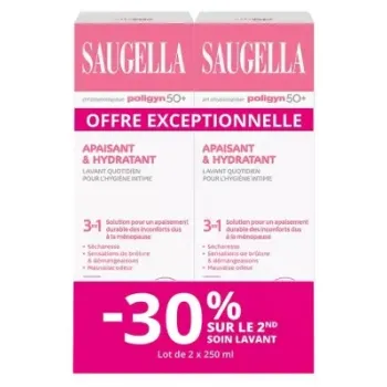 Soin lavant intime quotidien apaisant et &eacute;mollient Saugella - lot de 2 flacons de 250ml offre sp&eacute;ciale