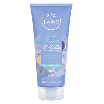 Gel douche 3en1 hydratant Sieste Relaxante &agrave; la lavande bio Laino - tube de 200ml