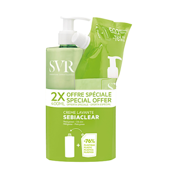 Sebiaclear cr&egrave;me lavante SVR - flacon-pompe de 400ml + recharge 400ml