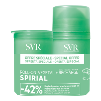Spirial v&eacute;g&eacute;tal d&eacute;odorant SVR - roll-on de 50 ml + recharge 50ml