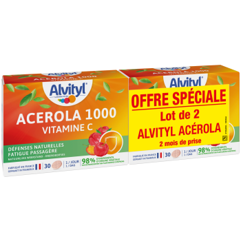 Ac&eacute;rola 1000 vitamine C Alvityl - 2 boites de 30 comprim&eacute;s