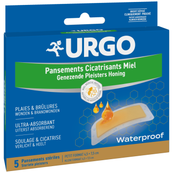 Pansements cicatrisants miel waterproof Urgo -  bo&icirc;te de 5 pansements st&eacute;riles