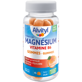 Magn&eacute;sium vitamine B6 go&ucirc;t abricot Alvityl - pot de 45 gommes