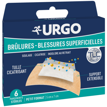 Pansements Urgo br&ucirc;lures/blessures superficielles - bo&icirc;te de 6 pansements st&eacute;riles petit format
