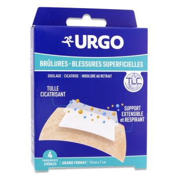 Pansements Urgo br&ucirc;lures/blessures superficielles - bo&icirc;te de 4 pansements st&eacute;riles grand format