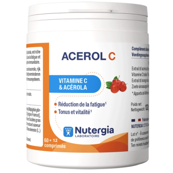 Acerol C vitamine C & ac&eacute;rola Nutergia - pot de 60+12 comprim&eacute;s 