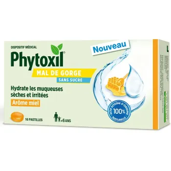 Phytoxil pastilles mal de gorge sans sucre miel Sanofi - bo&icirc;te de 16 pastilles