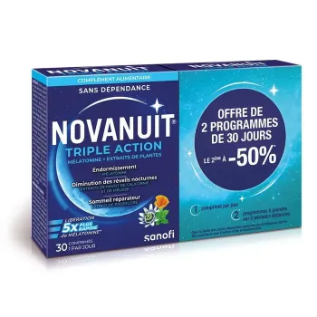 Novanuit triple action Sanofi - lot de 2 bo&icirc;tes de 30 comprim&eacute;s offre sp&eacute;ciale