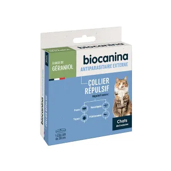 Collier r&eacute;pulsif chats d&egrave;s 8 semaines Biocanina - bo&icirc;te de 1 collier de 38cm