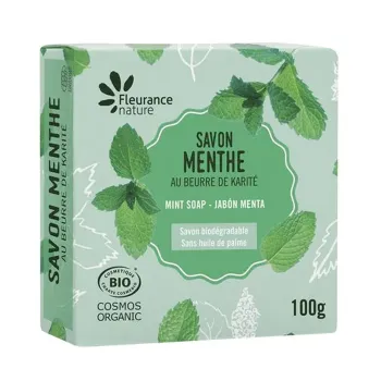 Savon menthe au beurre de karit&eacute; bio Fleurance nature - pain de 100g