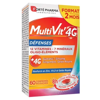 MultiVit' 4G D&eacute;fenses Fort&eacute; Pharma - boite de 60 comprim&eacute;s bicouches