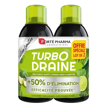 Turbo Draine go&ucirc;t citron vert et menthe Fort&eacute; Pharma - lot de 2 bouteilles de 500ml offre sp&eacute;ciale