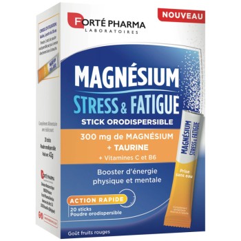 Magn&eacute;sium stress & fatigue Fort&eacute; Pharma - boite de 20 sticks 