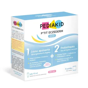 P'tit Eczederm duo cr&egrave;me apaisante et probiotiques Pediakid - bo&icirc;te de un tube de 40ml et 10 sachets 