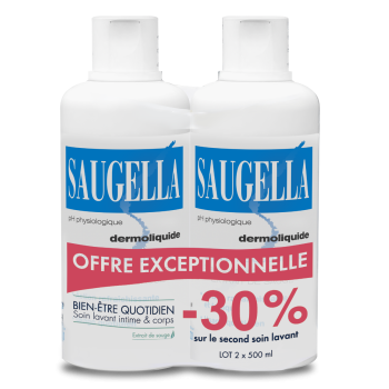 Dermoliquide &eacute;mulsion lavante douce Saugella - 2 flacons de 500 ml
