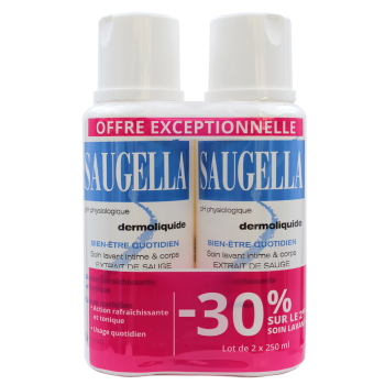 Dermoliquide &eacute;mulsion lavante douce Saugella - 2 flacons de 250 ml