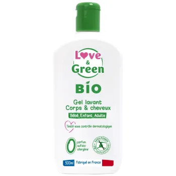 Gel lavant corps et cheveux bio Love & Green - flacon de 500 ml