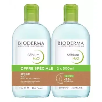 S&eacute;bium H2O Eau micellairebpurifiante Bioderma - 2 flacons de 500ml