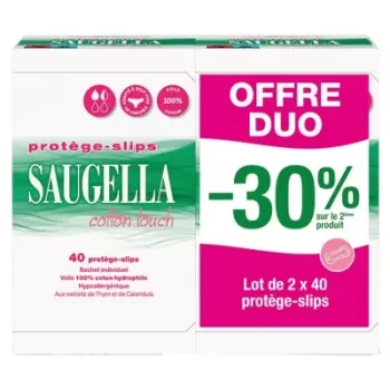 Prot&egrave;ge-slips Cotton touch Saugella - lot de 2 boites de 40 prot&egrave;ges-slips offre sp&eacute;ciale