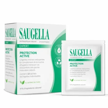 Lingettes intimes Expert Protection active Saugella - bo&icirc;te de 10 lingettes individuelles