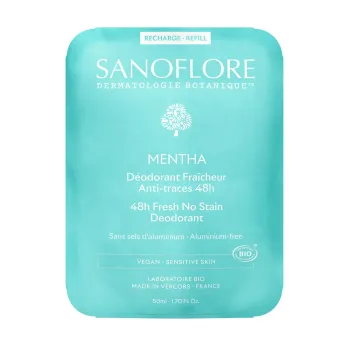 D&eacute;odorant Mentha fra&icirc;cheur anti-traces 48h bio Sanoflore - recharge de 50ml