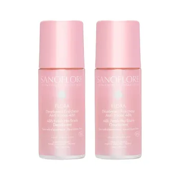 Flora d&eacute;odorant efficacit&eacute; 48h bio Sanoflore - lot de 2 roll-on de 50 ml