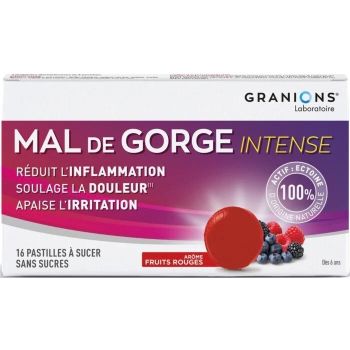 Pastilles mal de gorge intense go&ucirc;t fruits rouges Granions - boite de 16 pastilles &agrave; sucer