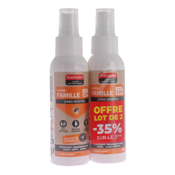 Spray anti-moustique lotion famille zones infest&eacute;es Manouka - lot de 2 spray de 75ml -35% sur le 2&egrave;me
