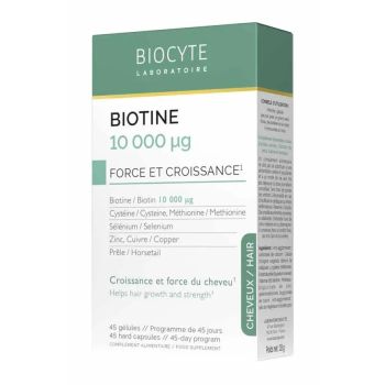 Biotine 10 000 &micro;g force et croissance du cheveu Biocyte - boite de 45 g&eacute;lules