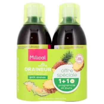 Draineur Ultra minceur go&ucirc;t ananas Milical - lot de 2 bouteilles de 500ml offre sp&eacute;ciale