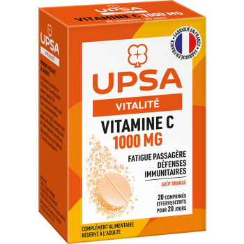 Vitamine C 1000mg effervescent go&ucirc;t orange UPSA - Fatigue passag&egrave;re - 20 comprim&eacute;s