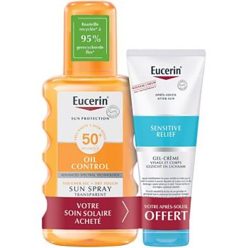 Sun oil control spray solaire SPF50+ Eucerin - flacon de 200ml + apr&egrave;s soleil After Sun 50ml offert